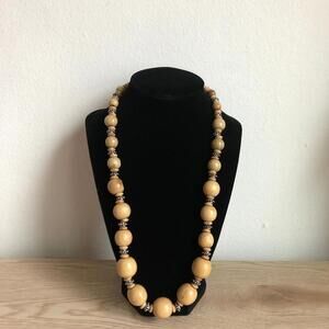 1970s Vintage Wood and Metal Bead Necklace - Unique Retro Jewelry